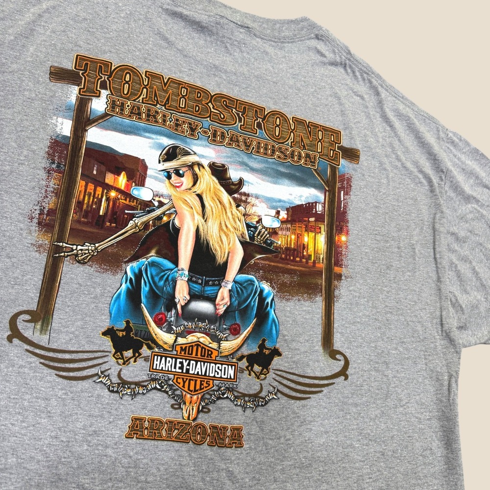 Harley-Davidson T-Shirt Men 2XL Gray Tombstone Arizona Biker Graphic Tee Rally